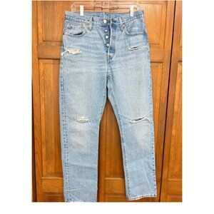 Levi’s 501 Jeans High Rise Button Fly Distressed Light Wash Size 29 X 30